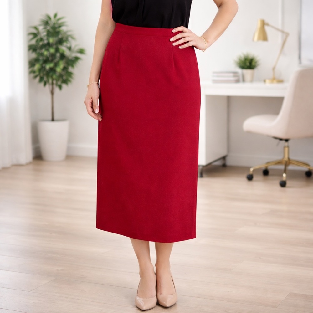 VINTAGE CASUAL CORNER Pencil Skirt Midi Length Annex Line Red Women’s 6 Petite